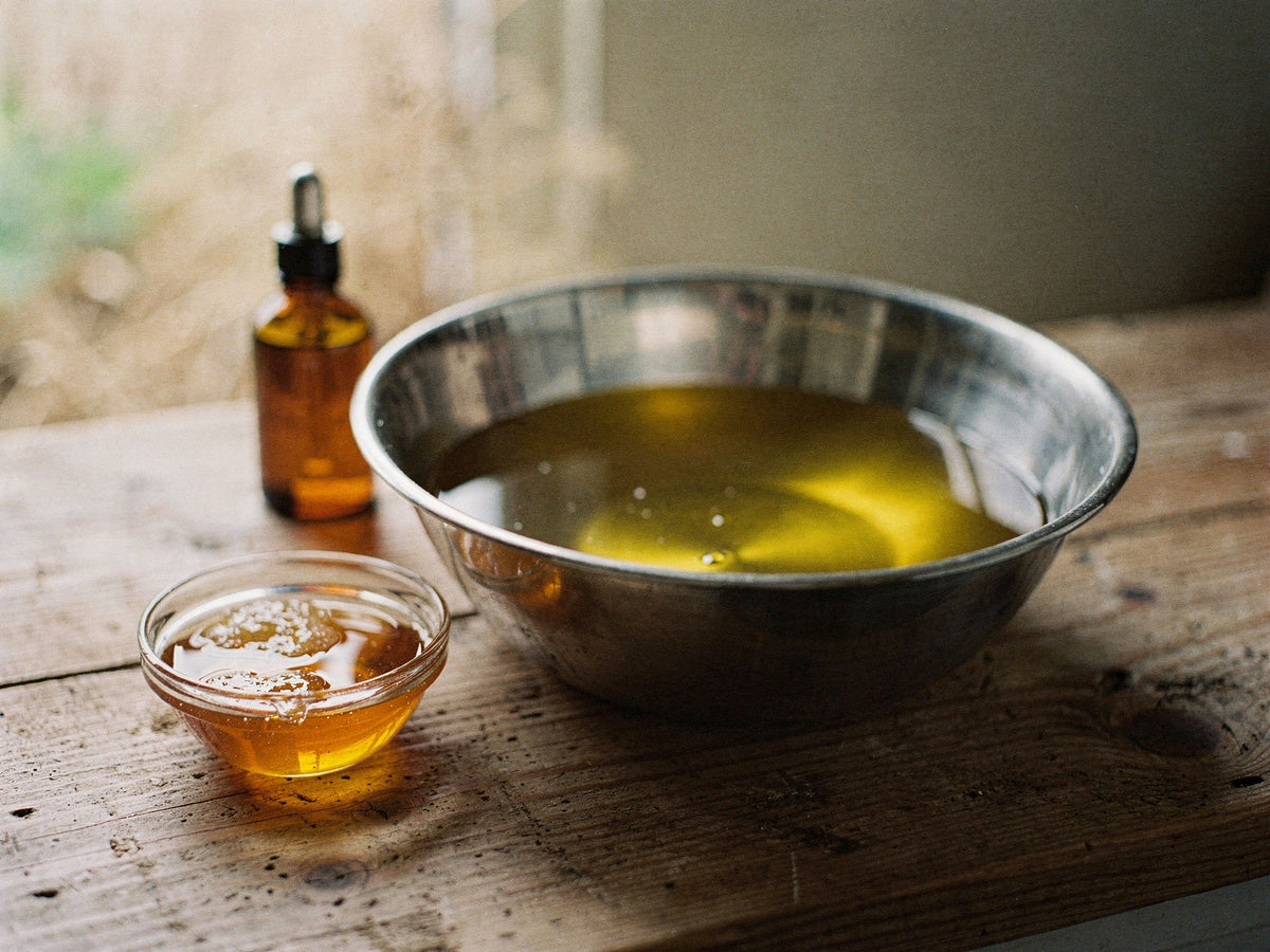 Melted grass-fed beef tallow, raw honey and vitamin E oil, the whole formula.